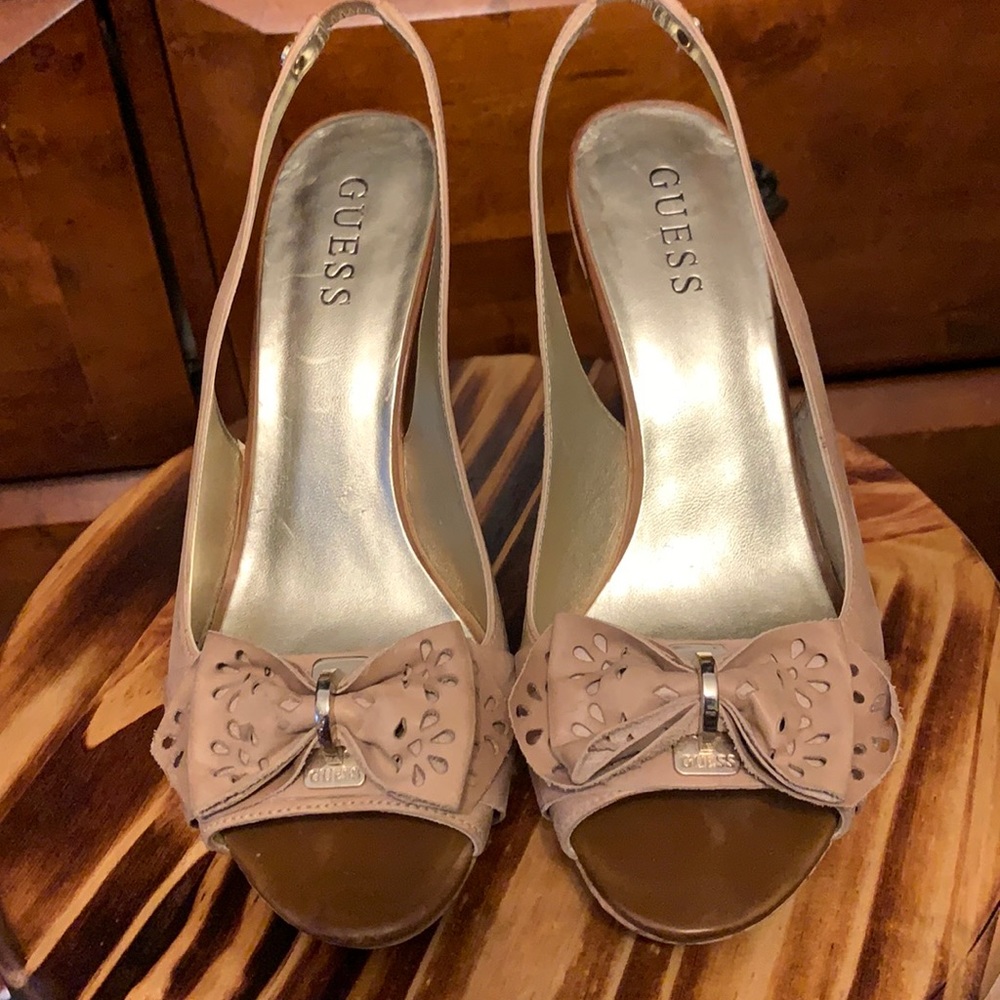 Beige Guess wedge sandals
